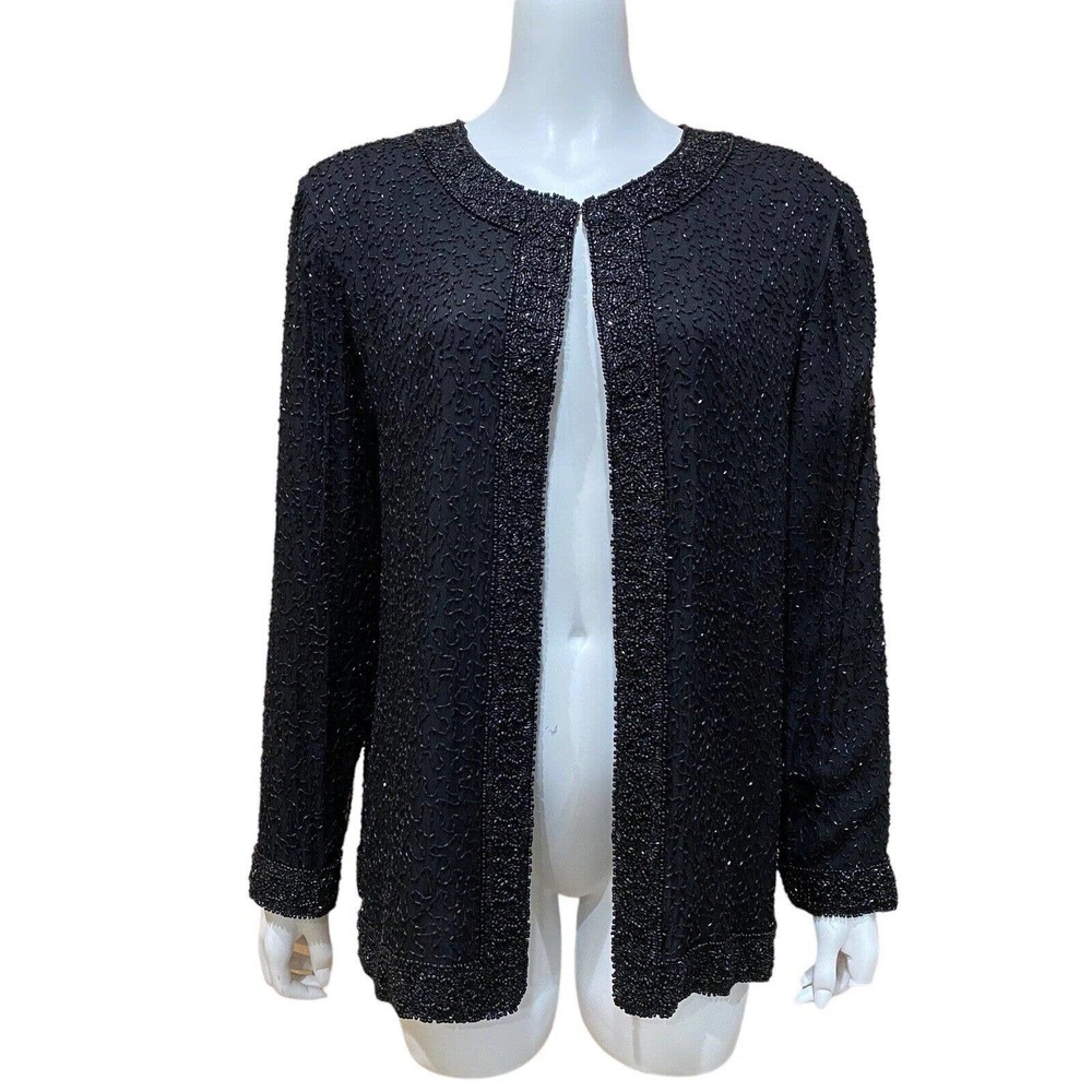 Laurence Kazar Beaded Silk Blazer Cocktail Jacket - Picture 1 of 9